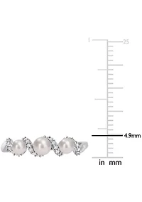 3-4MM Cultured Freshwater Pearl and 1/10 CT TW Diamond Swirl Ring 14k White Gold