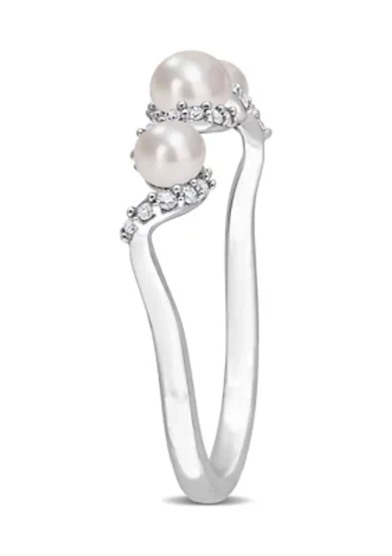 3-4MM Cultured Freshwater Pearl and 1/10 CT TW Diamond Swirl Ring 14k White Gold