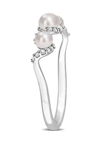 3-4MM Cultured Freshwater Pearl and 1/10 CT TW Diamond Swirl Ring 14k White Gold