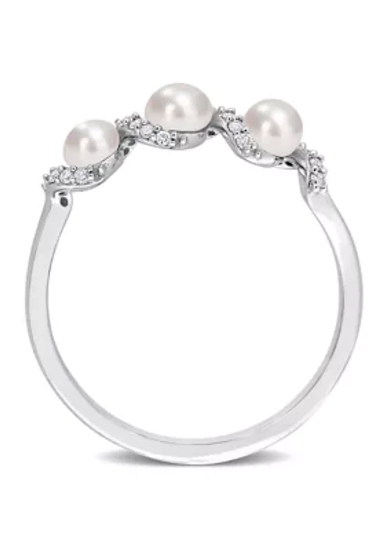 3-4MM Cultured Freshwater Pearl and 1/10 CT TW Diamond Swirl Ring 14k White Gold