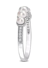 3-4.5MM Cultured Freshwater Pearl and Diamond Accent Halo Five Stone Ring 14k White Gold
