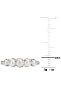 3-4.5MM Cultured Freshwater Pearl and Diamond Accent Halo Five Stone Ring 14k White Gold