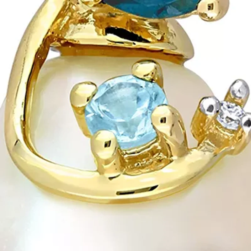 9-10MM South Sea Cultured Pearl Blue Topaz and Diamond Accent Drop Earrings in 14k Yellow Gold