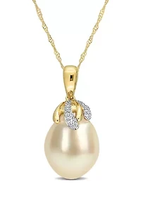 9-10MM South Sea Cultured Pearl and Diamond Accent Necklace in 14k Yellow Gold