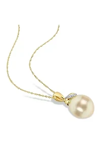 9-10MM South Sea Cultured Pearl and Diamond Accent Necklace in 14k Yellow Gold