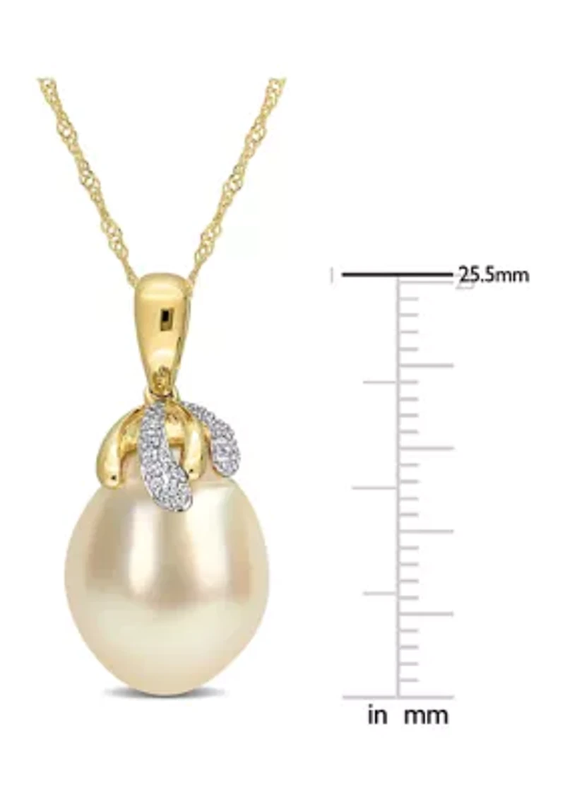 9-10MM South Sea Cultured Pearl and Diamond Accent Necklace in 14k Yellow Gold