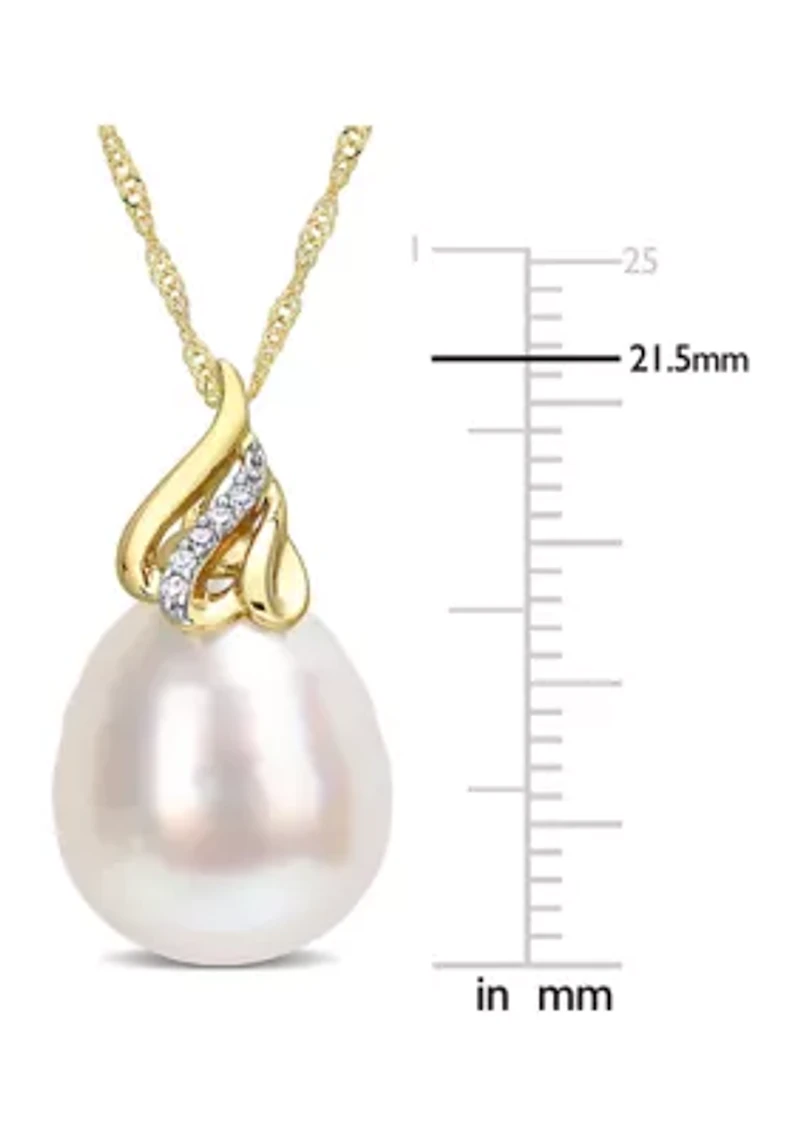 9-10MM South Sea Cultured Pearl and Diamond Accent Swirl Necklace in 14k Yellow Gold