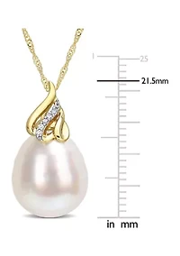 9-10MM South Sea Cultured Pearl and Diamond Accent Swirl Necklace in 14k Yellow Gold
