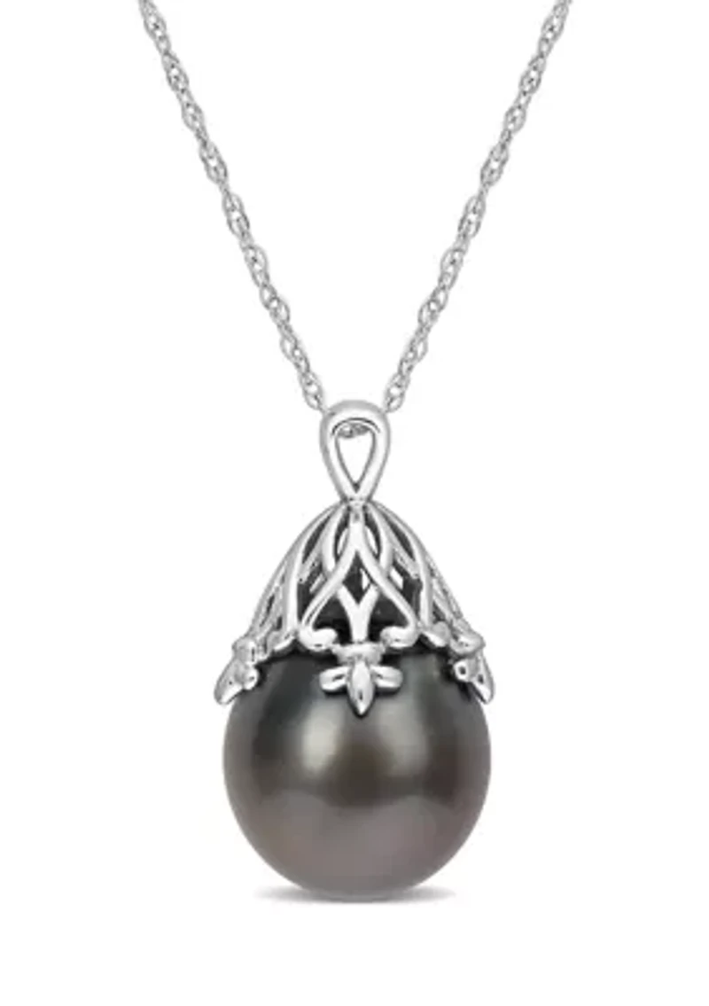 9-10MM Tahitian Cultured Drop Pearl Necklace in 14k White Gold