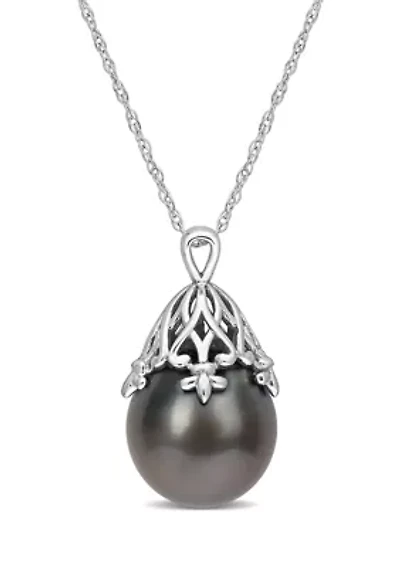 9-10MM Tahitian Cultured Drop Pearl Necklace in 14k White Gold
