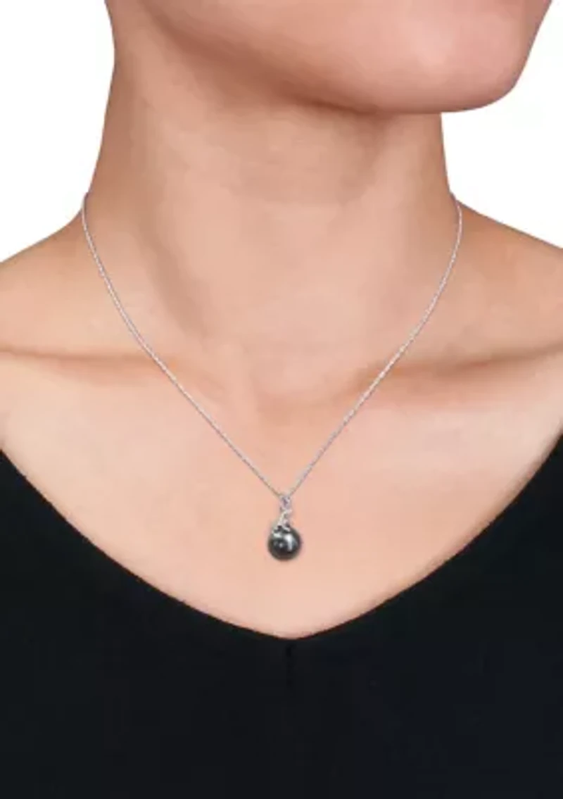 12-12.5MM Tahitian Cultured Pearl and Diamond Accent Leaf Necklace in 14k White Gold