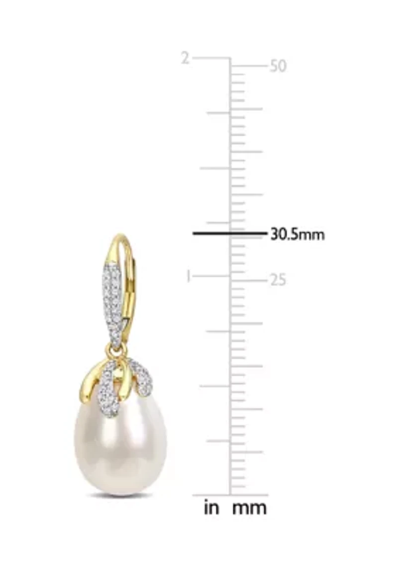 9-10MM South Sea Cultured Pearl and 1/3 CT TW Diamond Drop Earrings in 14k Yellow Gold