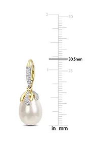9-10MM South Sea Cultured Pearl and 1/3 CT TW Diamond Drop Earrings in 14k Yellow Gold