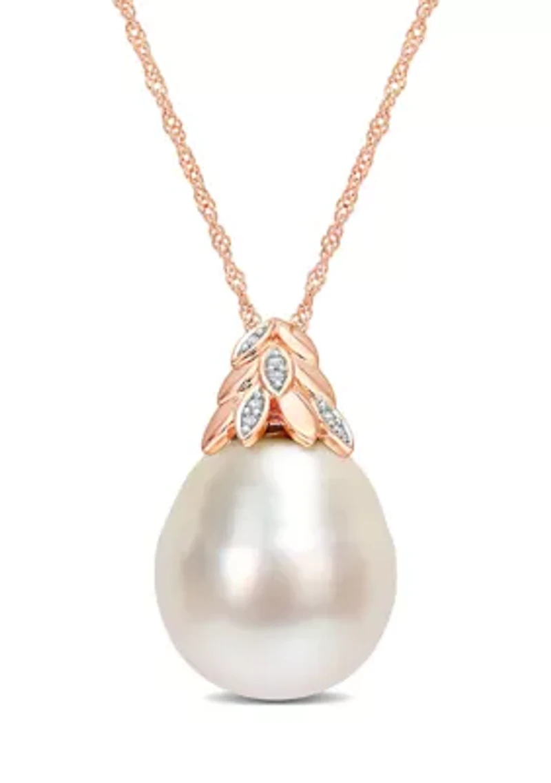 14-14.5MM South Sea Cultured Pearl and Diamond Accent Necklace in 14k Rose Gold