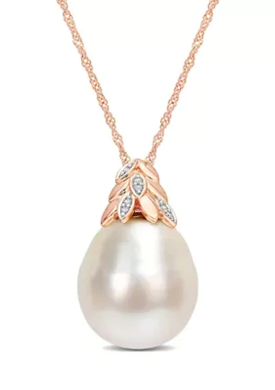 14-14.5MM South Sea Cultured Pearl and Diamond Accent Necklace in 14k Rose Gold