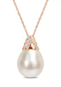 14-14.5MM South Sea Cultured Pearl and Diamond Accent Necklace in 14k Rose Gold