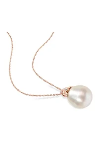 14-14.5MM South Sea Cultured Pearl and Diamond Accent Necklace in 14k Rose Gold