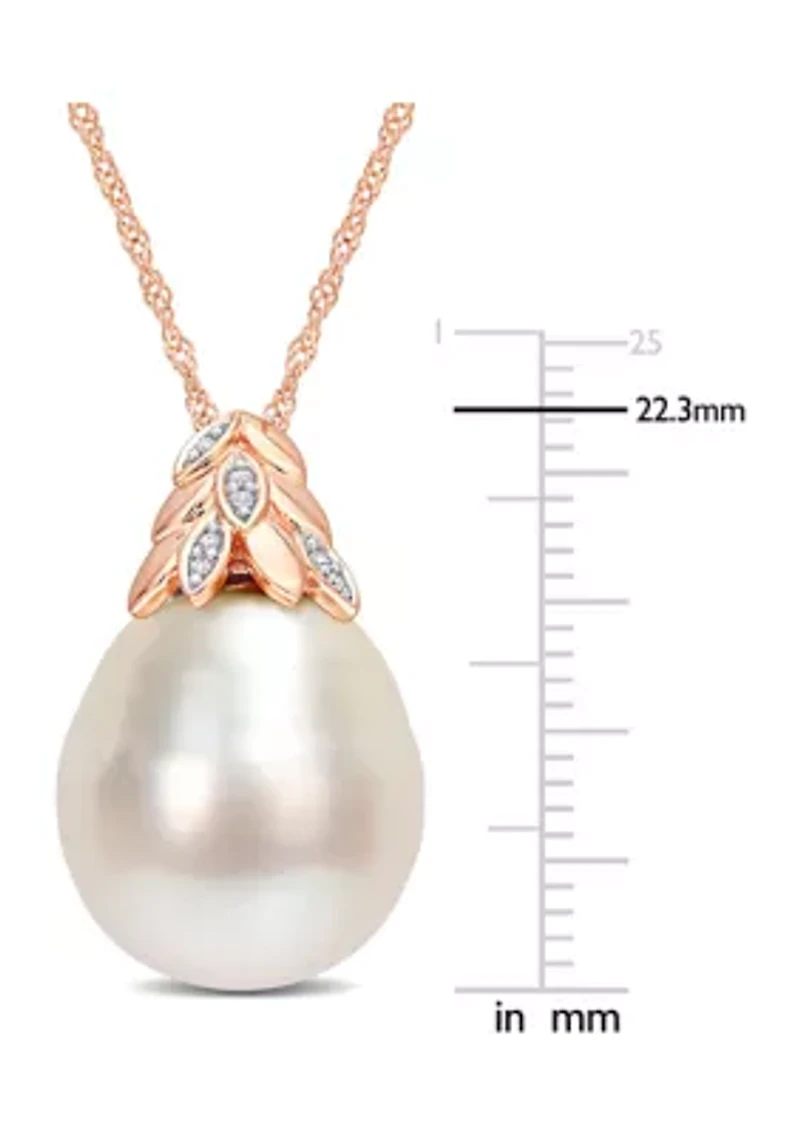 14-14.5MM South Sea Cultured Pearl and Diamond Accent Necklace in 14k Rose Gold