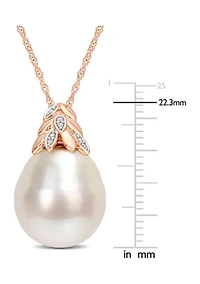 14-14.5MM South Sea Cultured Pearl and Diamond Accent Necklace in 14k Rose Gold