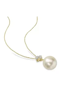 13-13.5MM South Sea Cultured Pearl and Diamond Accent Floral Necklace in 10k Yellow Gold