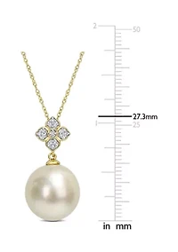 13-13.5MM South Sea Cultured Pearl and Diamond Accent Floral Necklace in 10k Yellow Gold