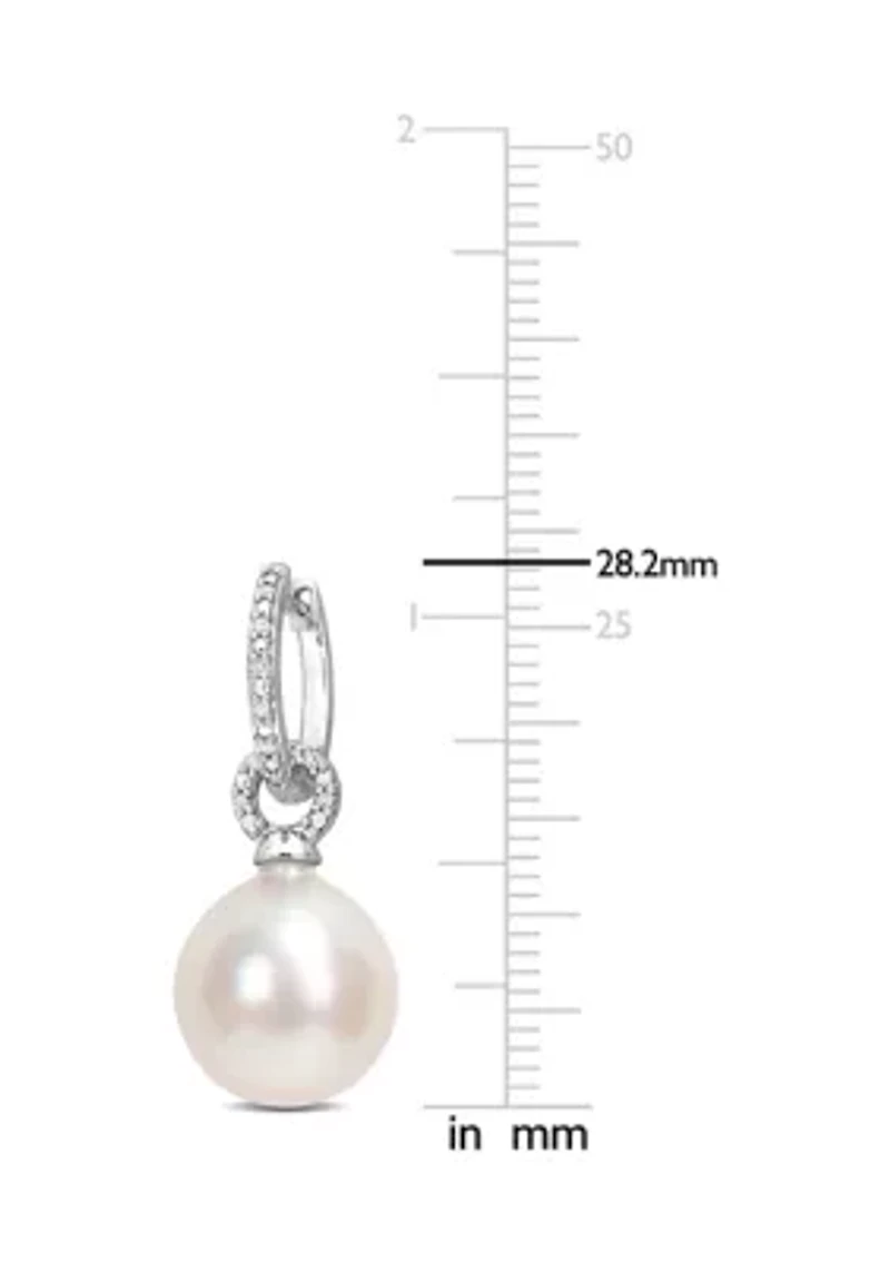 12-12.5MM South Sea Cultured Pearl and 1/10 CT TW Diamond Huggie Drop Earrings in 14k White Gold