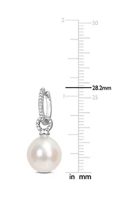 12-12.5MM South Sea Cultured Pearl and 1/10 CT TW Diamond Huggie Drop Earrings in 14k White Gold