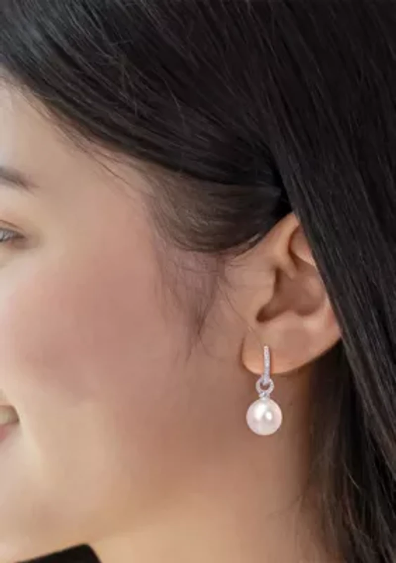12-12.5MM South Sea Cultured Pearl and 1/10 CT TW Diamond Huggie Drop Earrings in 14k White Gold