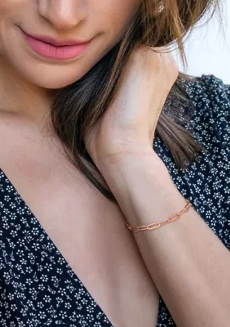 18k Rose Gold Plated Sterling Silver 5mm Paperclip Chain Bracelet, 7.5"