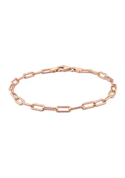 18k Rose Gold Plated Sterling Silver 3.5mm Fancy Paper Clip Chain Bracelet, 7.5"