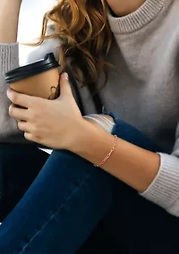 18k Rose Gold Plated Sterling Silver 3.5mm Fancy Paper Clip Chain Bracelet, 7.5"