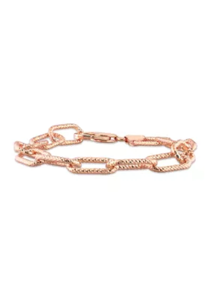 18k Rose Gold Plated Sterling Silver 9mm Fancy Paperclip Chain Bracelet, 7.5"
