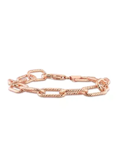 18k Rose Gold Plated Sterling Silver 9mm Fancy Paperclip Chain Bracelet, 7.5"