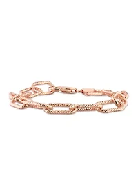 18k Rose Gold Plated Sterling Silver 9mm Fancy Paperclip Chain Bracelet, 7.5"