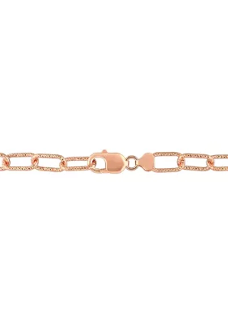 18k Rose Gold Plated Sterling Silver 9mm Fancy Paperclip Chain Bracelet, 7.5"