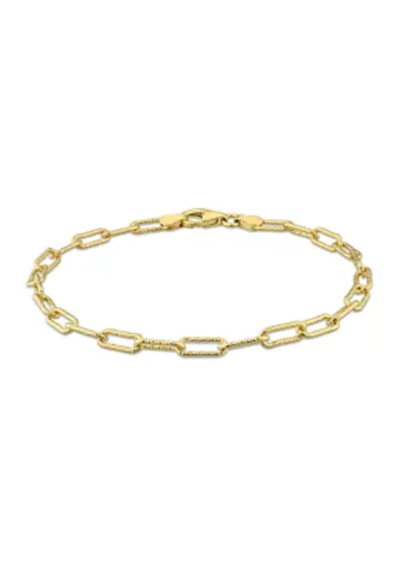 18k Yellow Gold Plated Sterling Silver 3.5mm Fancy Paperclip Chain Bracelet, 7.5"