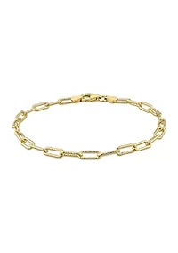 18k Yellow Gold Plated Sterling Silver 3.5mm Fancy Paperclip Chain Bracelet, 7.5"