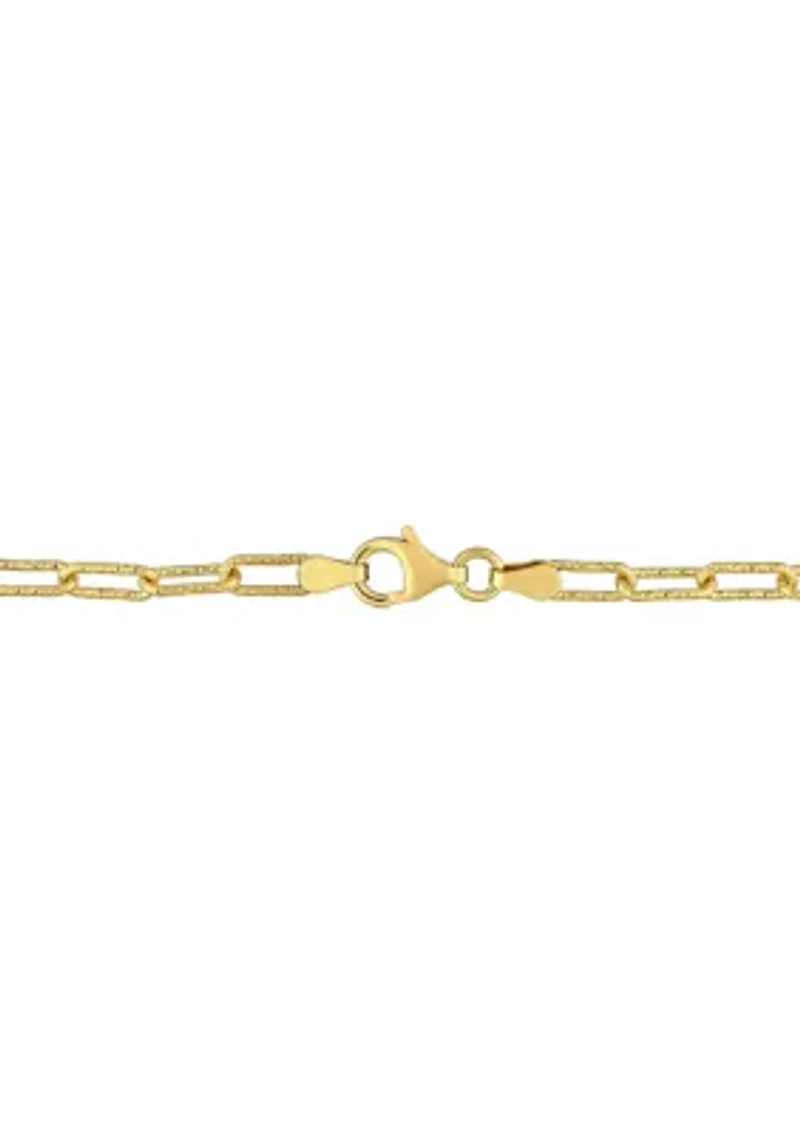 18k Yellow Gold Plated Sterling Silver 3.5mm Fancy Paperclip Chain Bracelet, 7.5"