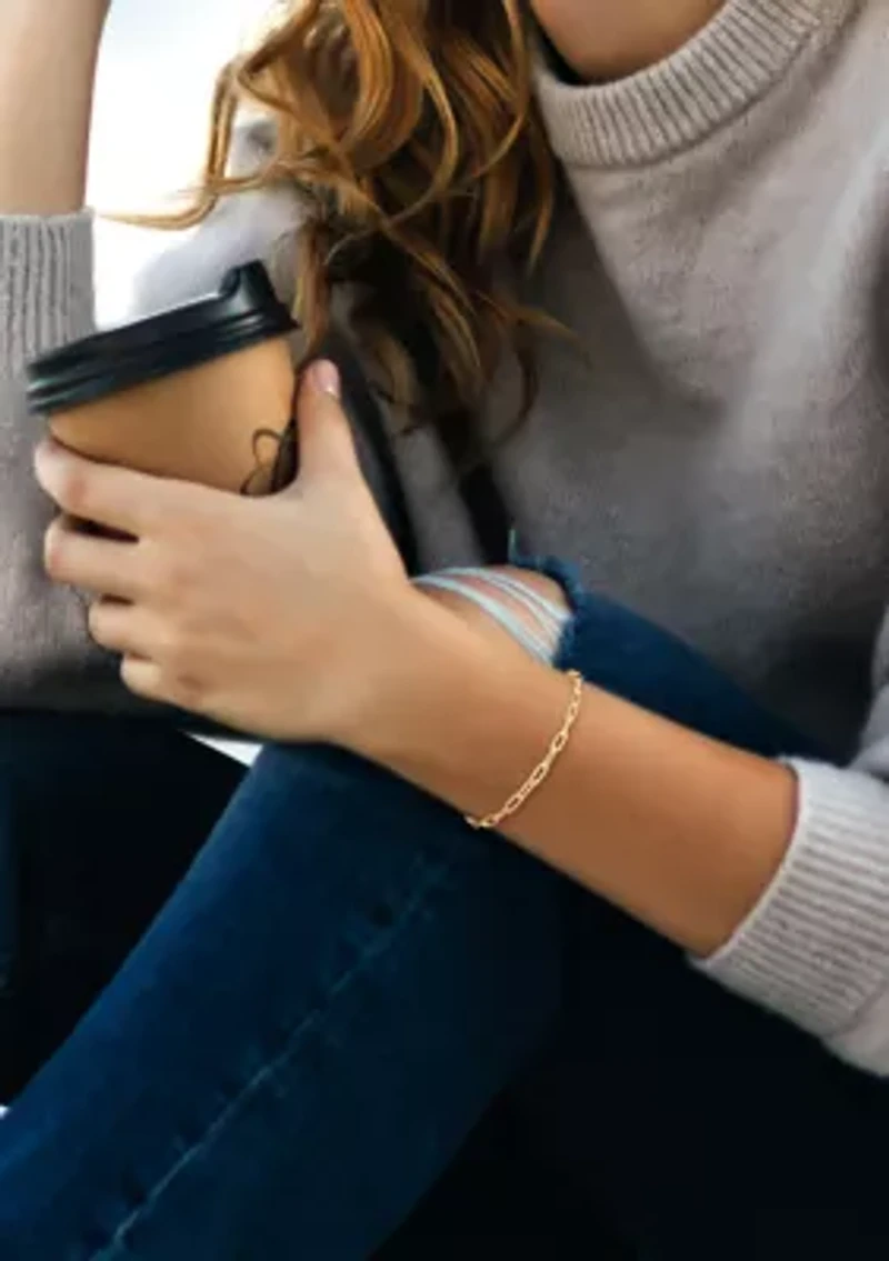 18k Yellow Gold Plated Sterling Silver 3.5mm Fancy Paperclip Chain Bracelet, 7.5"