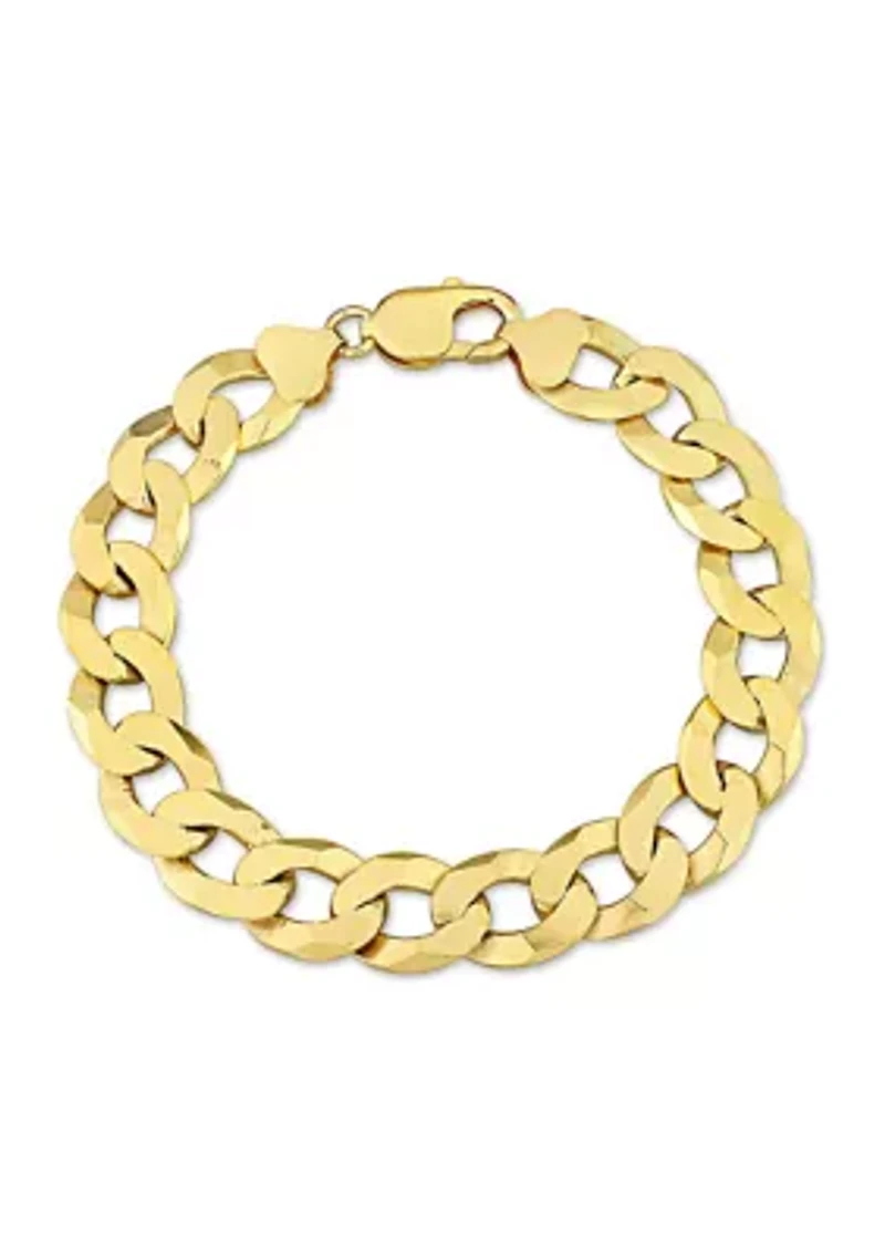 18k Yellow Gold Plated Sterling Silver 12.5mm Flat Curb Chain Bracelet, 9"