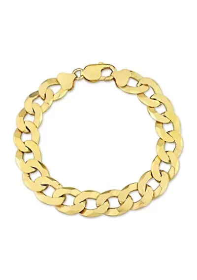 18k Yellow Gold Plated Sterling Silver 12.5mm Flat Curb Chain Bracelet, 9"