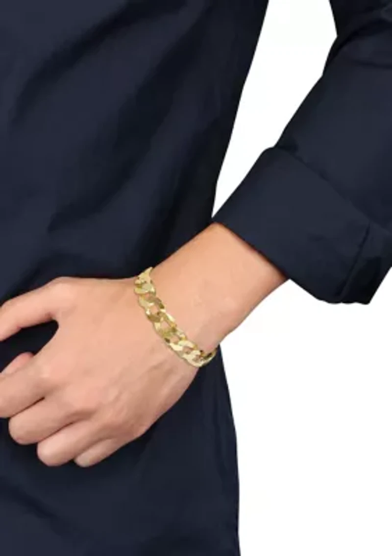 18k Yellow Gold Plated Sterling Silver 12.5mm Flat Curb Chain Bracelet, 9"
