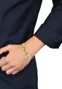 18k Yellow Gold Plated Sterling Silver 12.5mm Flat Curb Chain Bracelet, 9"