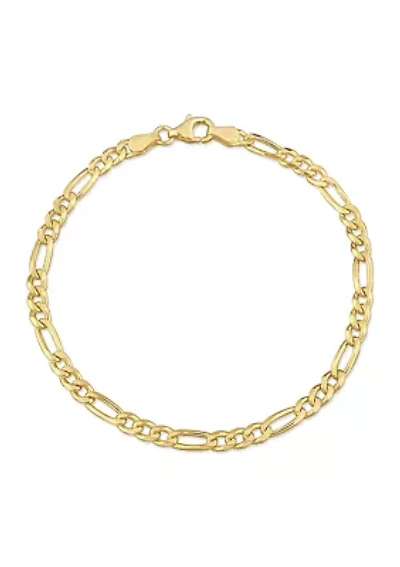 18k Yellow Gold Plated Sterling Silver 3.8mm Figaro Chain Bracelet, 7.5"