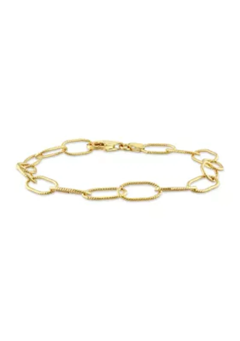18k Yellow Gold Plated Sterling Silver Twisted Rolo Chain Bracelet, 7.5"