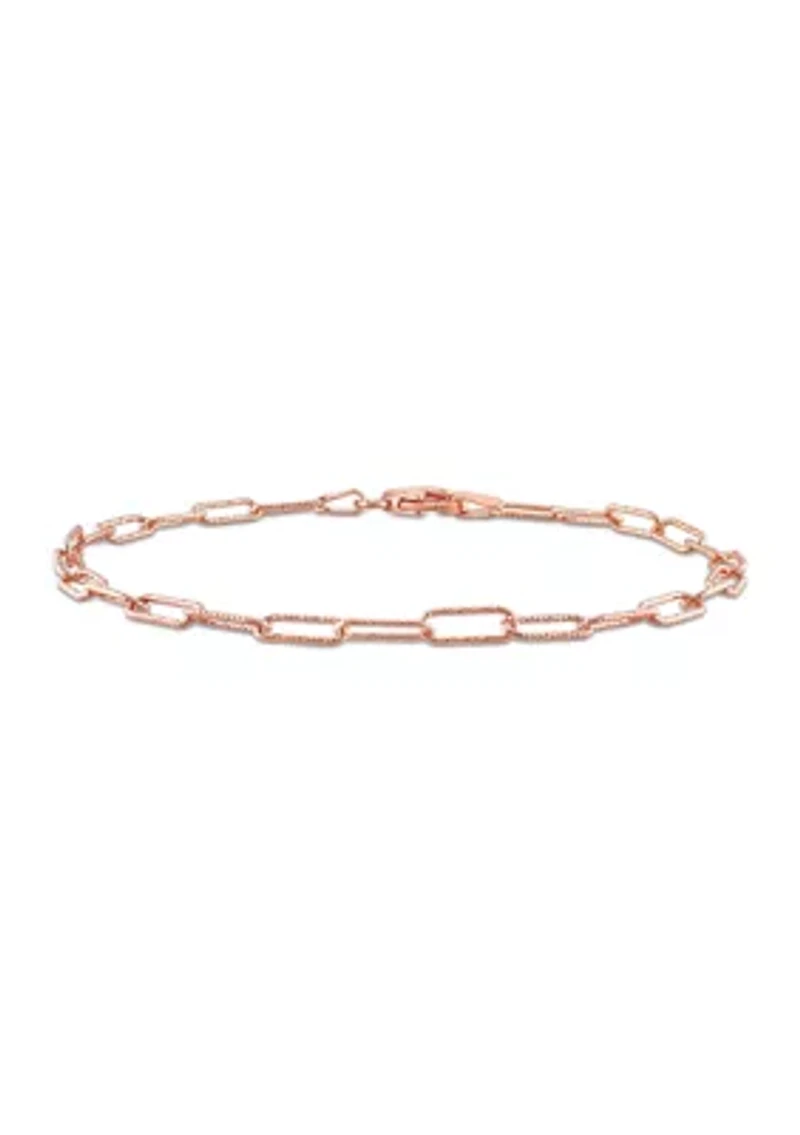 18k Rose Gold Plated Sterling Silver Fancy Paperclip Chain Bracelet, 7"