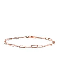 18k Rose Gold Plated Sterling Silver Fancy Paperclip Chain Bracelet, 7"