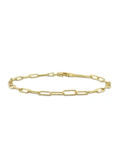 18k Yellow Gold Plated Sterling Silver Fancy Paperclip Chain Bracelet, 7"