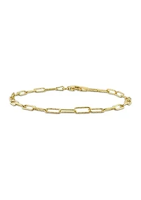 18k Yellow Gold Plated Sterling Silver Fancy Paperclip Chain Bracelet, 7"