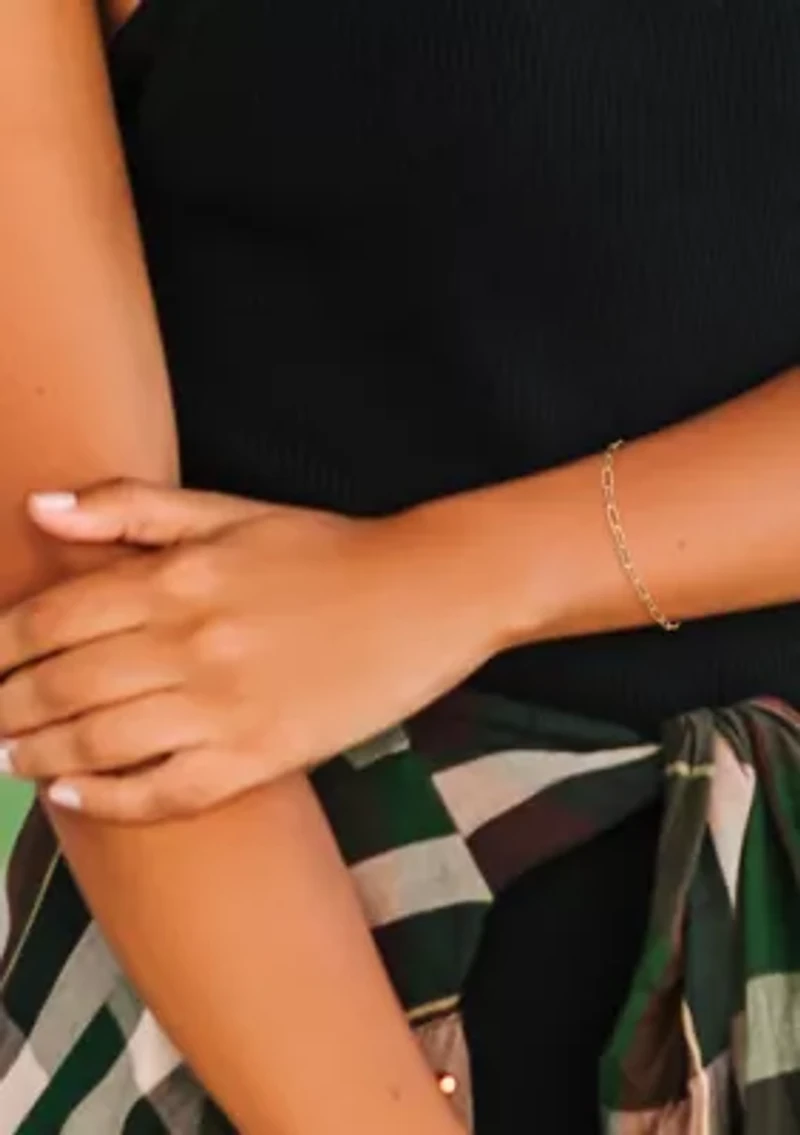 18k Yellow Gold Plated Sterling Silver Fancy Paperclip Chain Bracelet, 7"